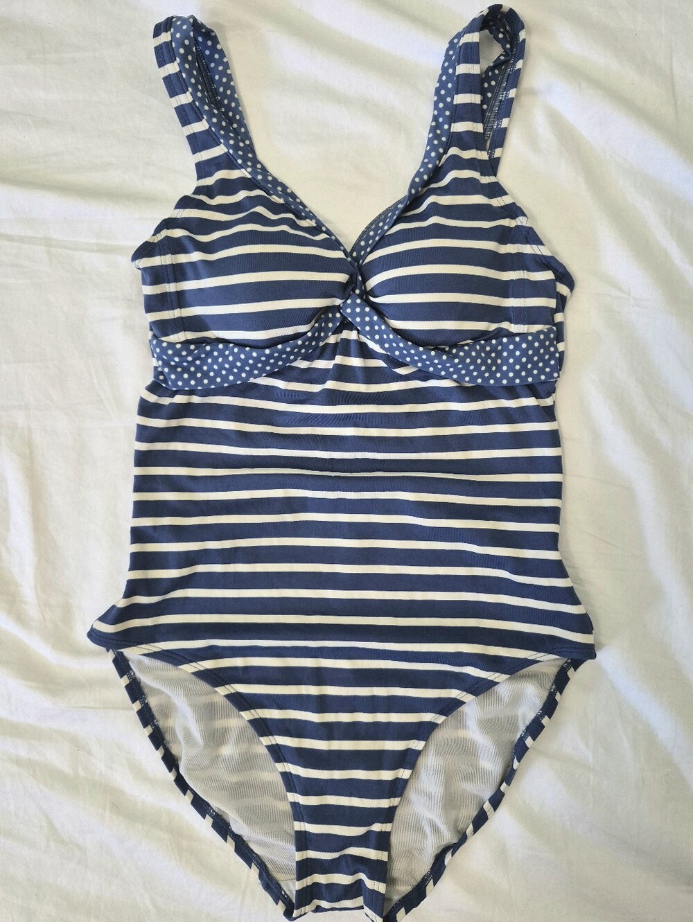 Boden Blue White Stripe Polka Dot Trim One Piece Swimsuit Size 6